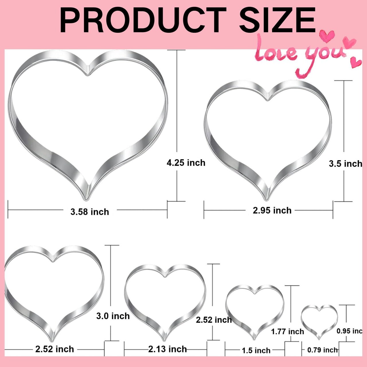 Heart Cookie Cutter Set 6 Pieces Fondant Biscui Cutters for Valentine's Day
